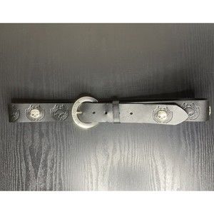 Harley Davidson Leather Belt, "Kick Start" Size Medium, Black With Skulls, USA